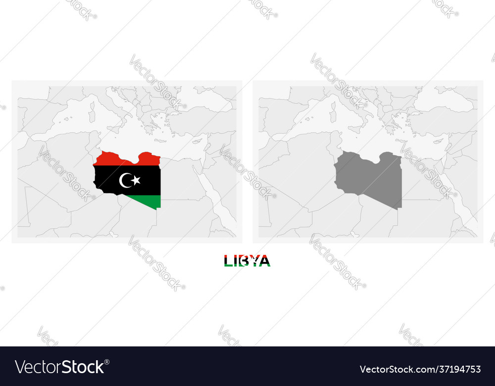 Two versions map libya with flag vector image Two versions map libya with flag