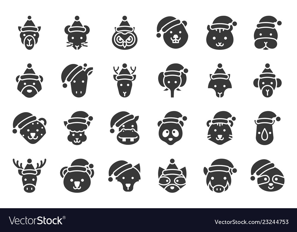 Wild and forest animal wearing christmas hat