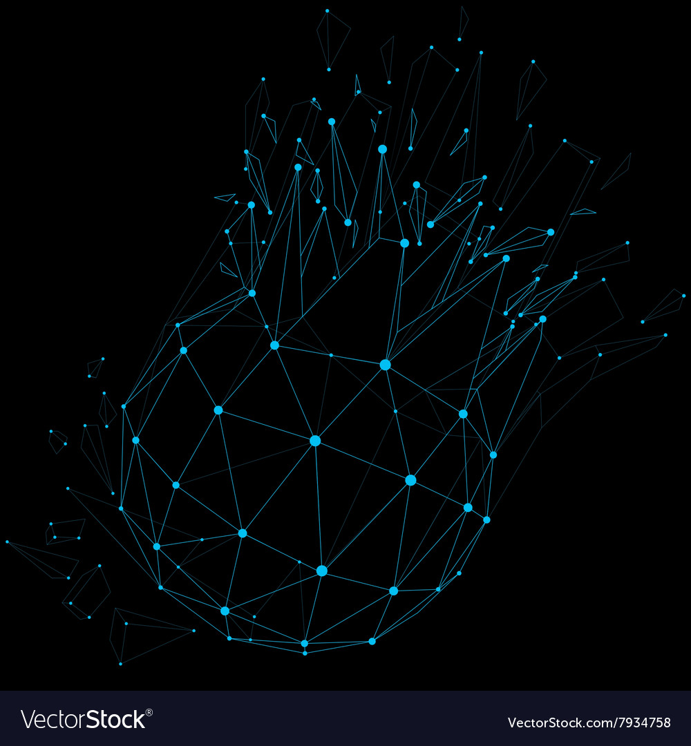 3d low poly object with blue connected lines