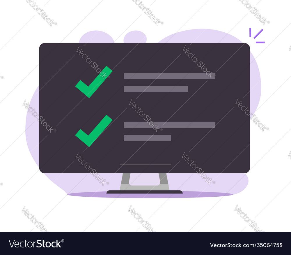 Checkliste mit Prüfzeichenliste online auf dem Computer vector image Checkliste mit Prüfzeichenliste online auf dem Computer