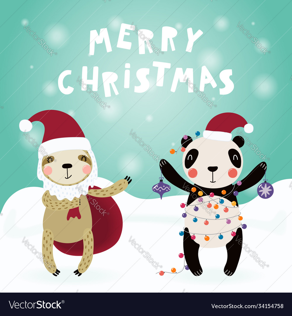 Cute animals christmas set Royalty Free Vector Image