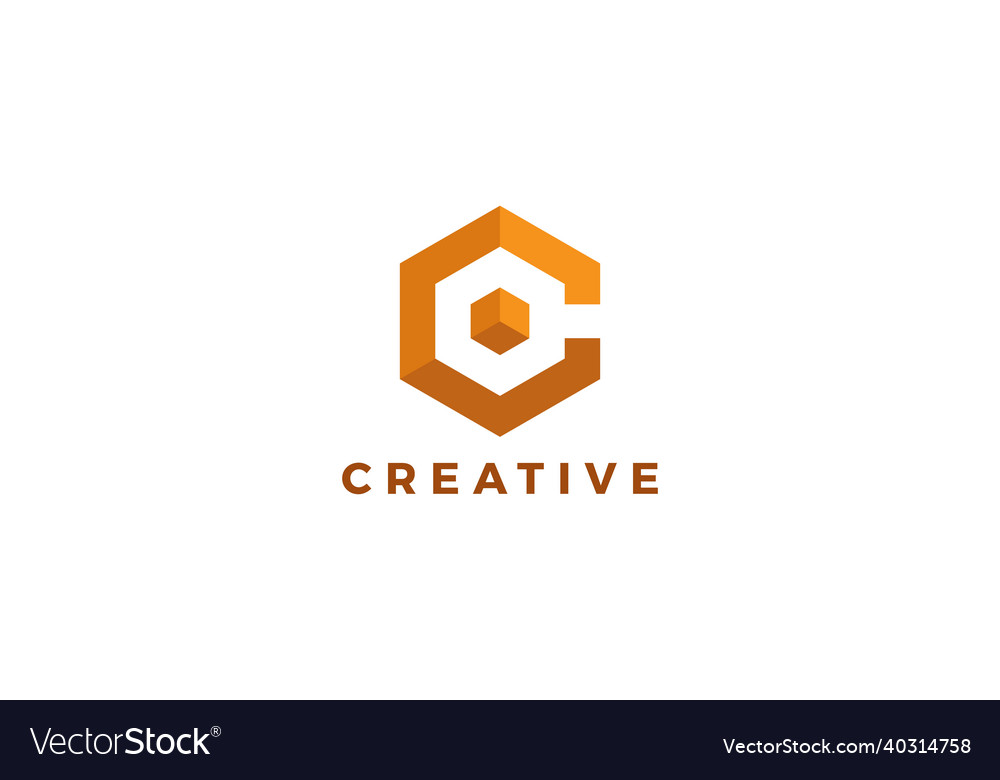 Hexagonal brown color creative letter c logo