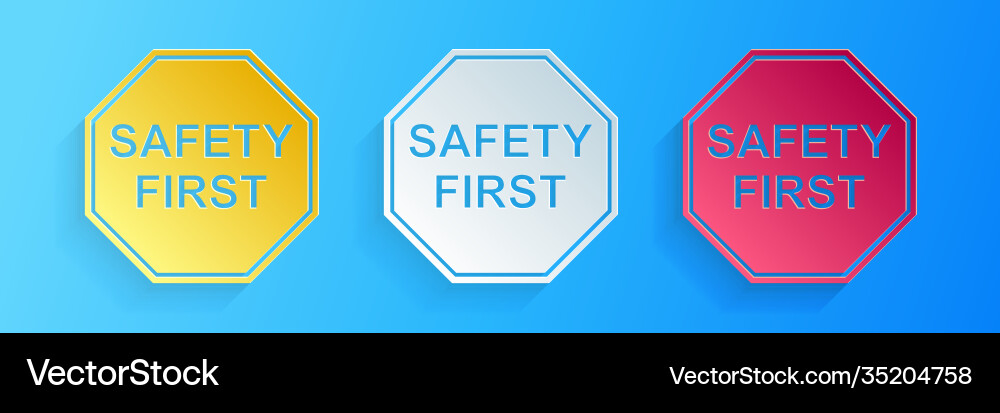 Paper cut safety first octagonal shape icon Vector Image