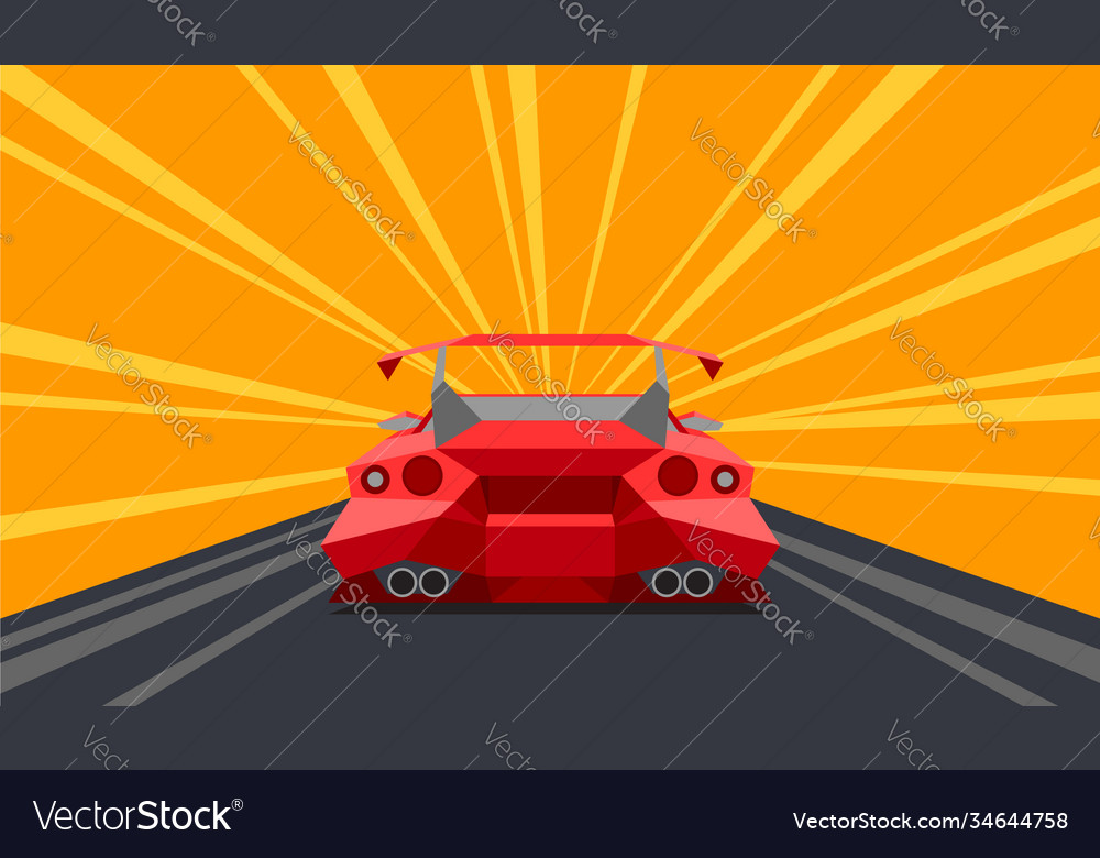 Supercar rear perspective view on a race track