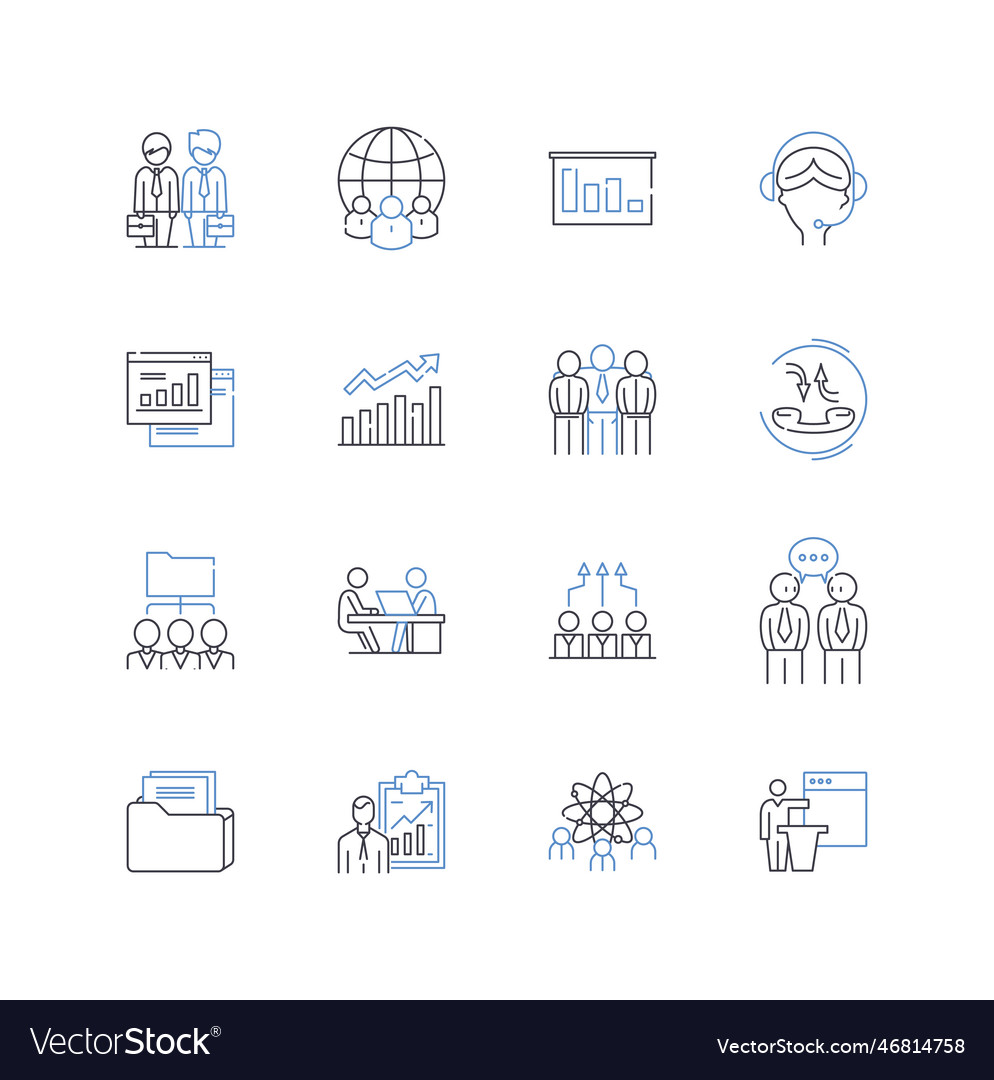 Union cooperation line icons collection unity vector image Union cooperation line icons collection unity