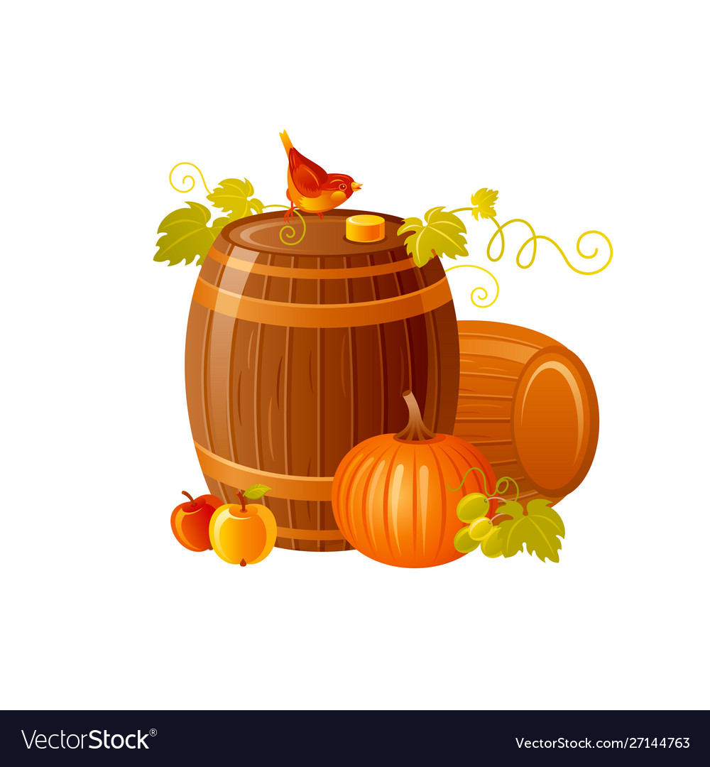 Autumn fall grapes wine barrel icon for harvest