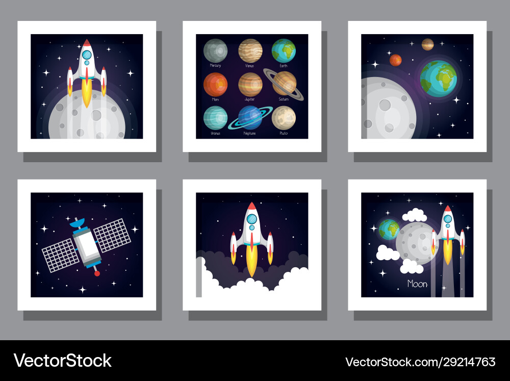 Bundle designs set solar system Royalty Free Vector Image