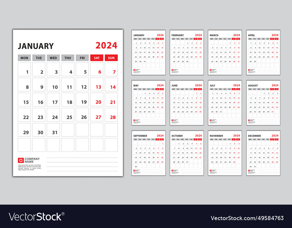 Calendar 2024 week start monday wall