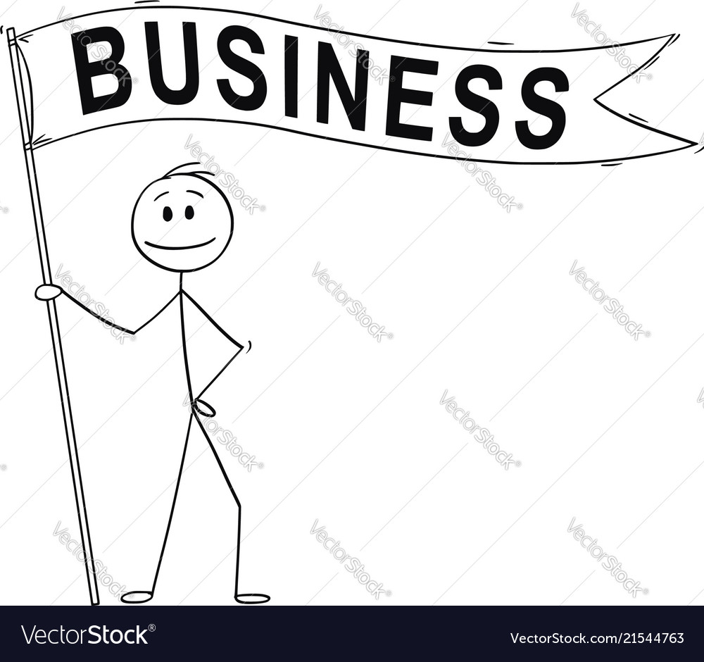 Cartoon of man or businessman holding long flag