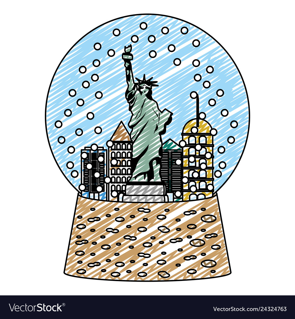 Doodle Statue Freiheit im Schneekugelglas vector image Doodle Statue Freiheit im Schneekugelglas