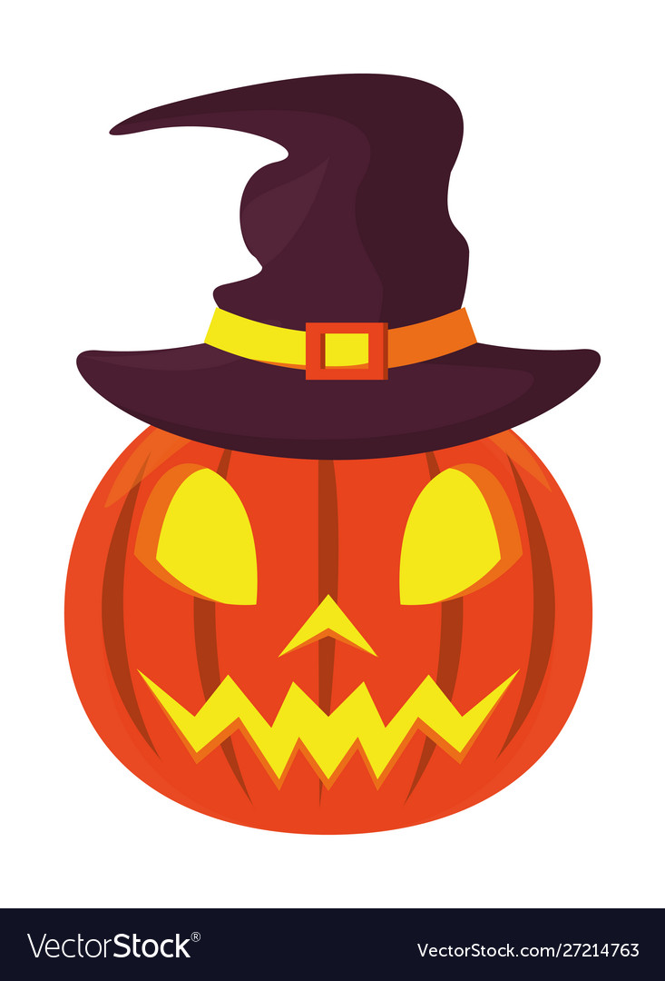 Halloween pumpkin with witch hat Royalty Free Vector Image