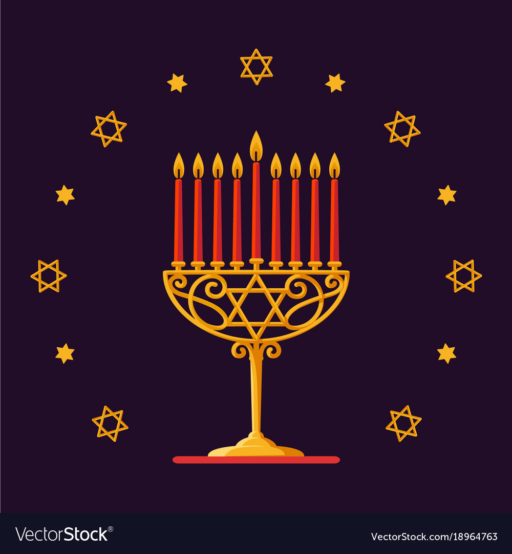 Happy hanukkah gold menorah with red candles