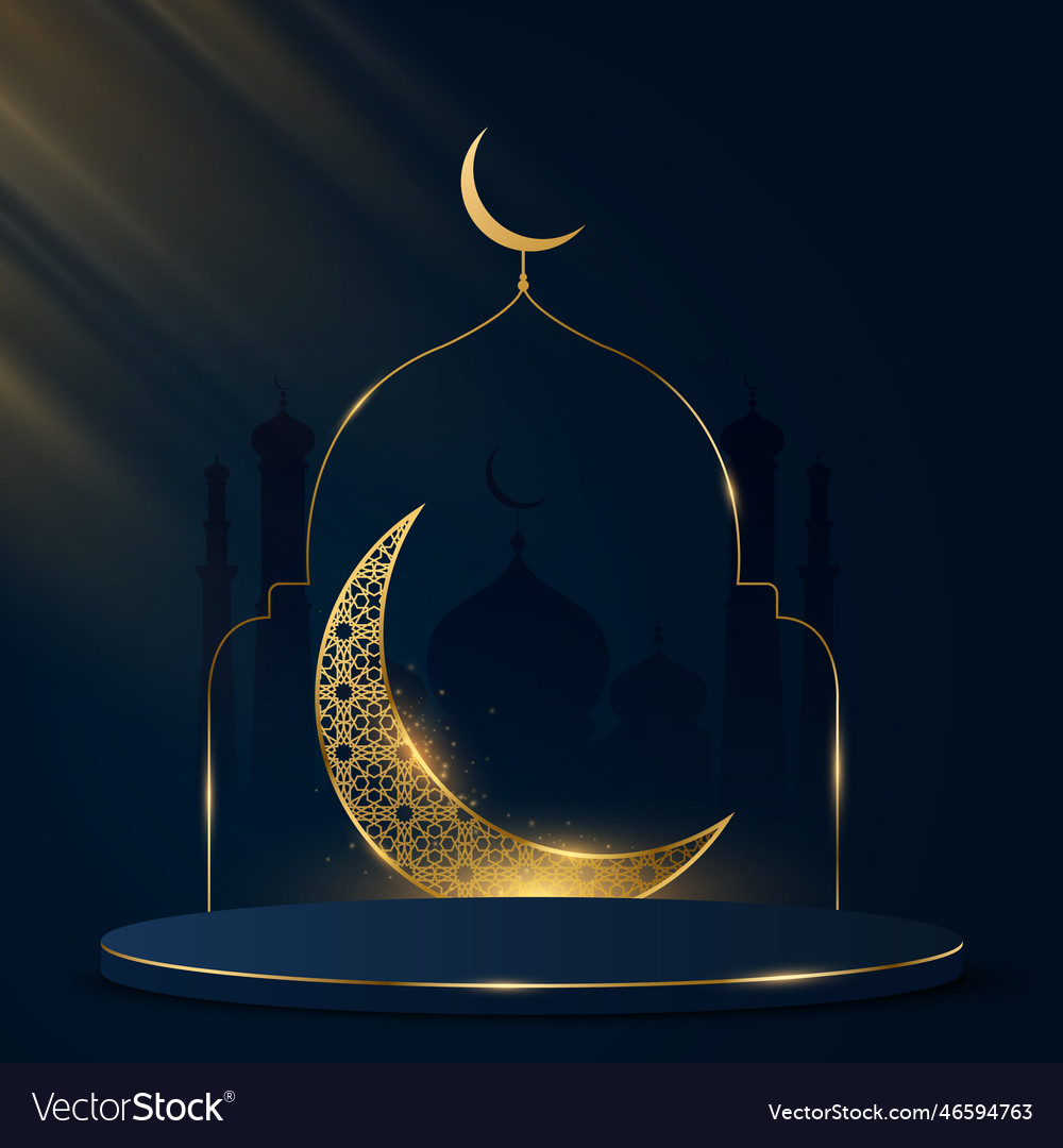 Luxurious pedestal for ramadan kareem golden Vector Image