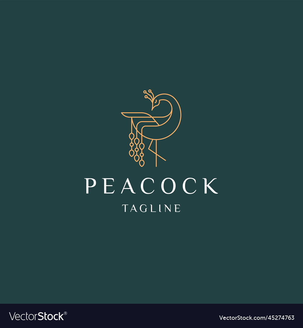 Peacock line art elegant gold color logo icon