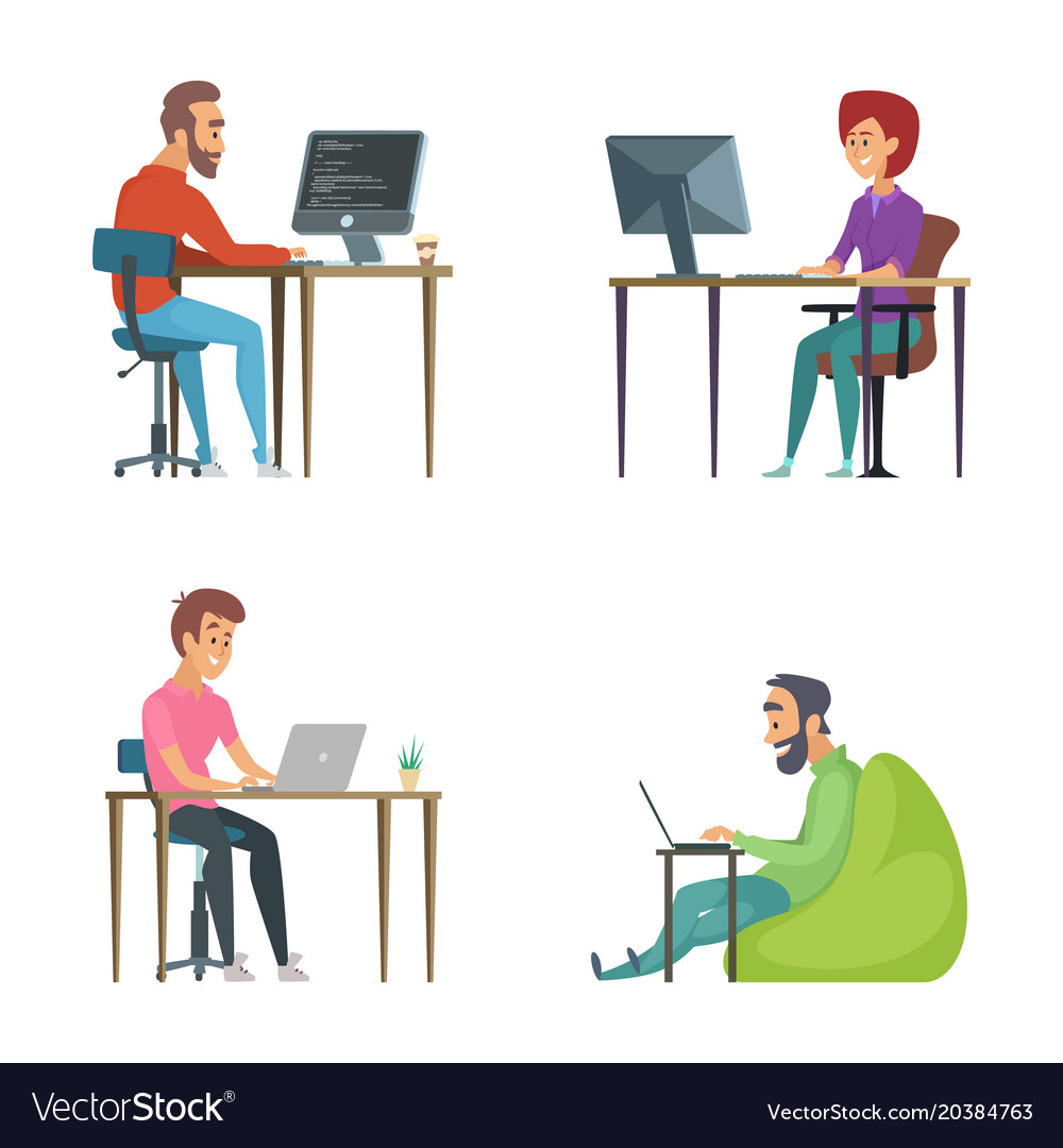 Professional programmers at work of Royalty Free Vector