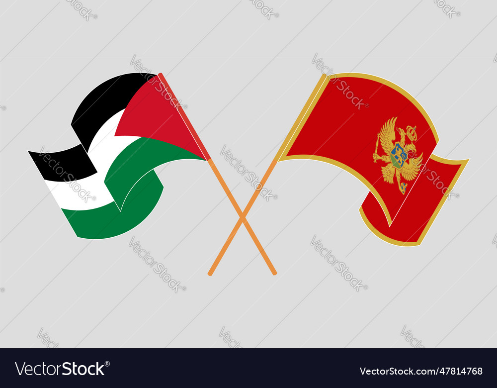 Crossed and waving flags of palestine Royalty Free Vector