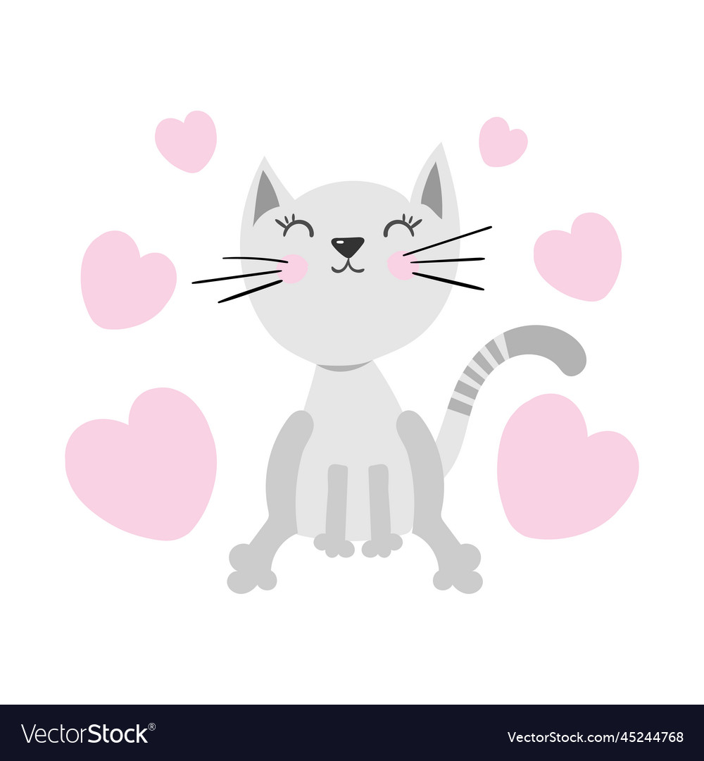 Cute baby cat with hearts