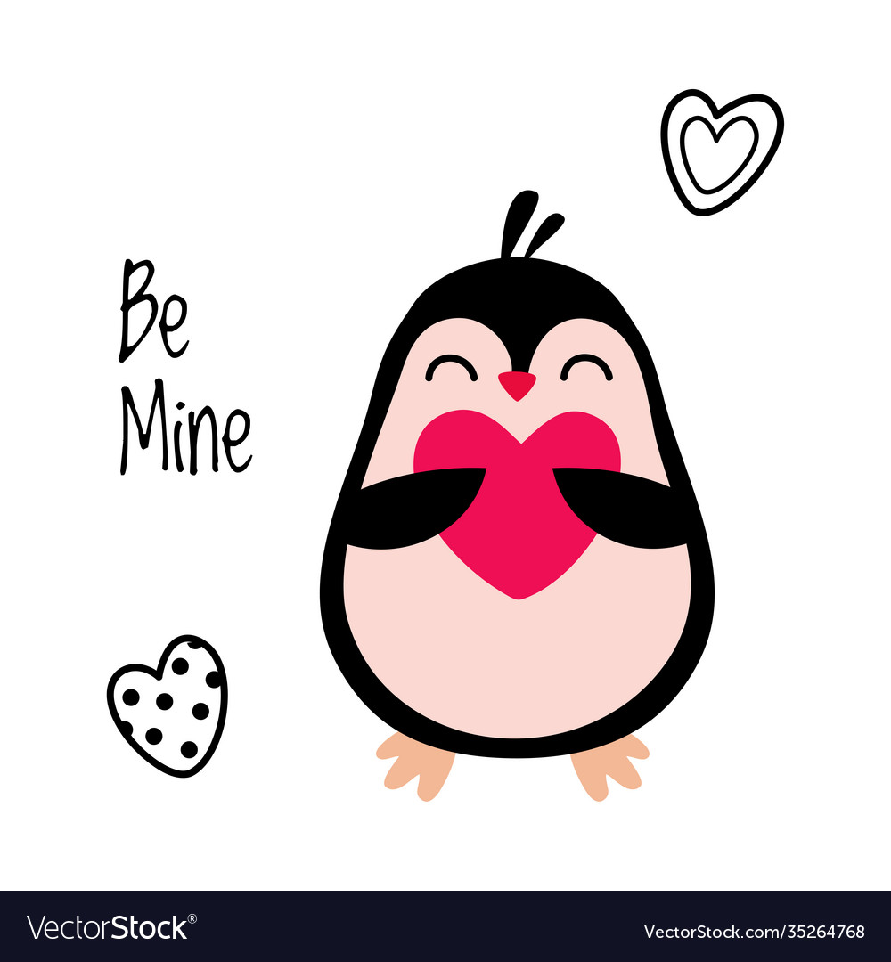 Cute Penguin Holding Love Heart As Valentine Day Vector Image