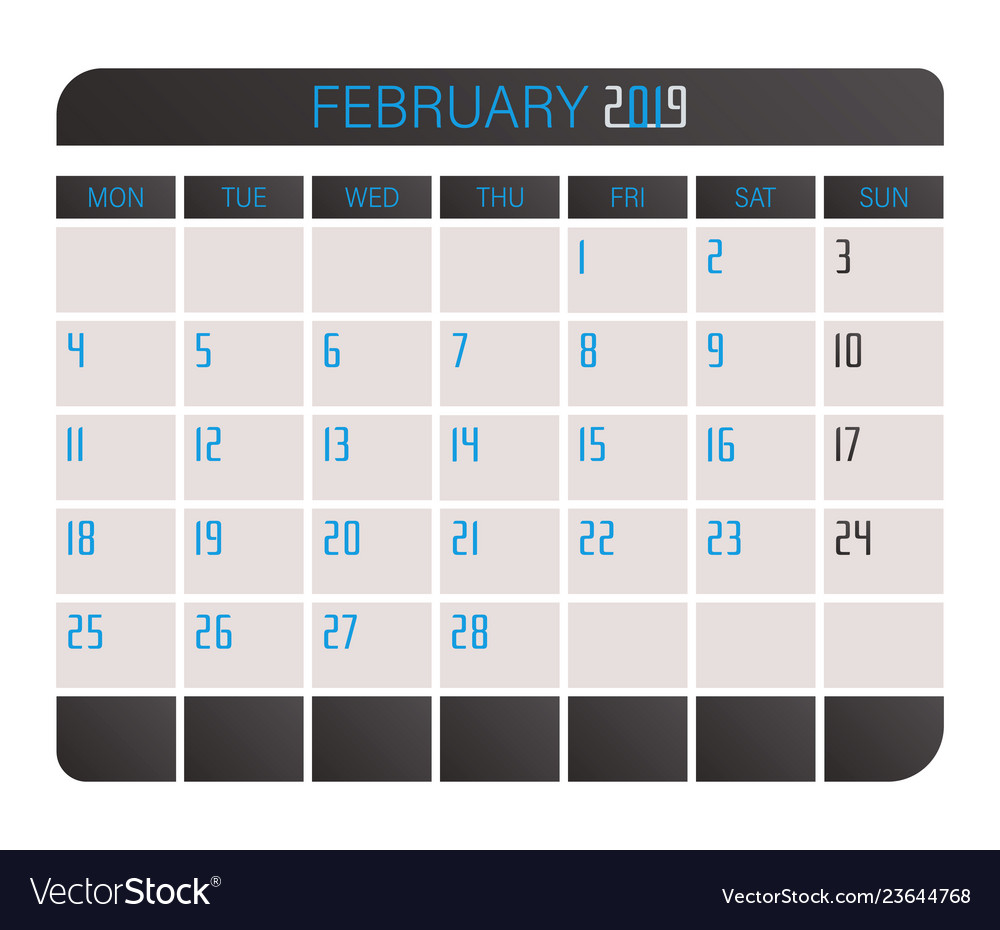 February 2019 calendar Royalty Free Vector Image