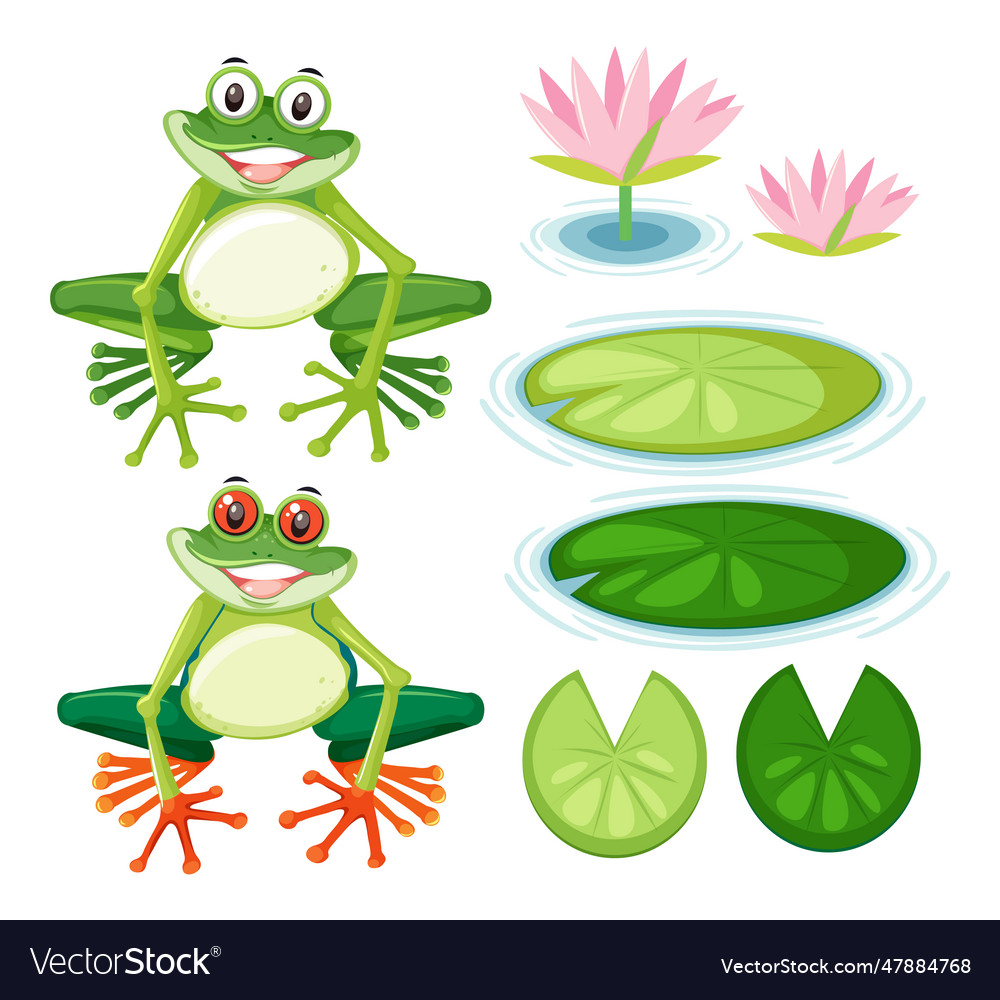 Green Frog Cartoon Characters Collection Vector Image