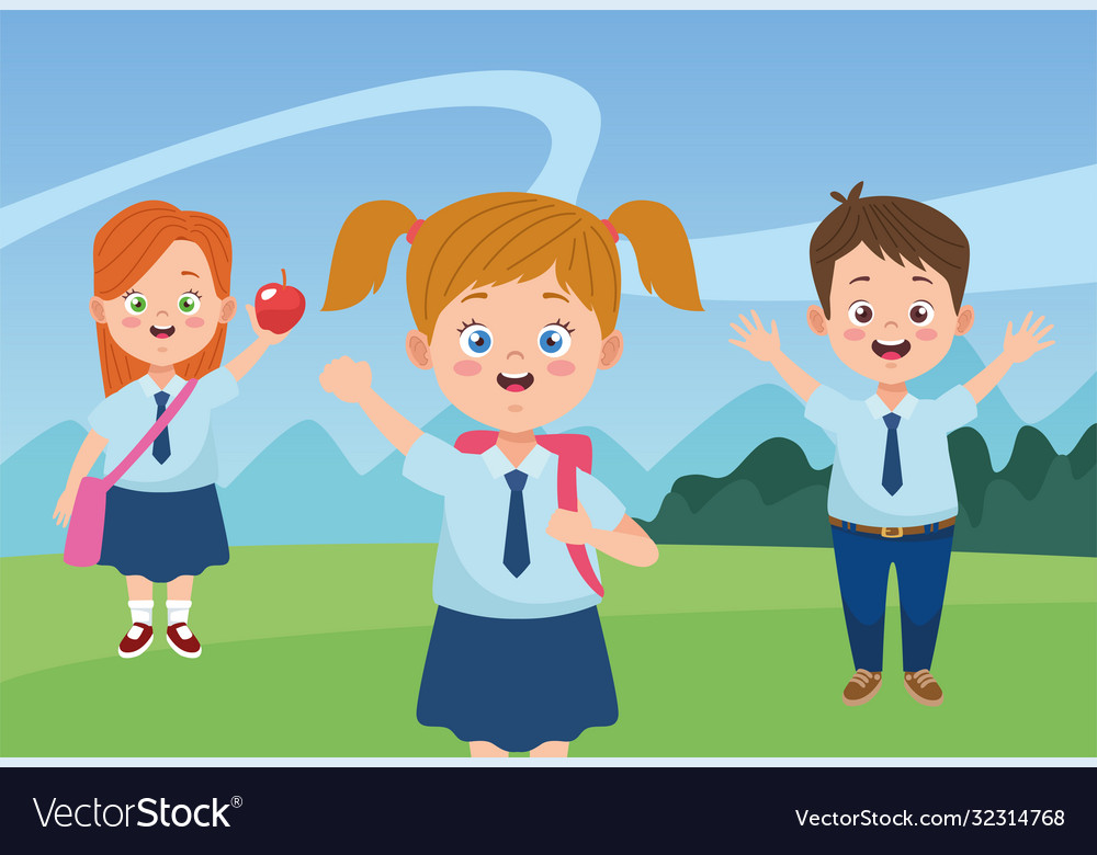 Little students with uniforms in camp Royalty Free Vector