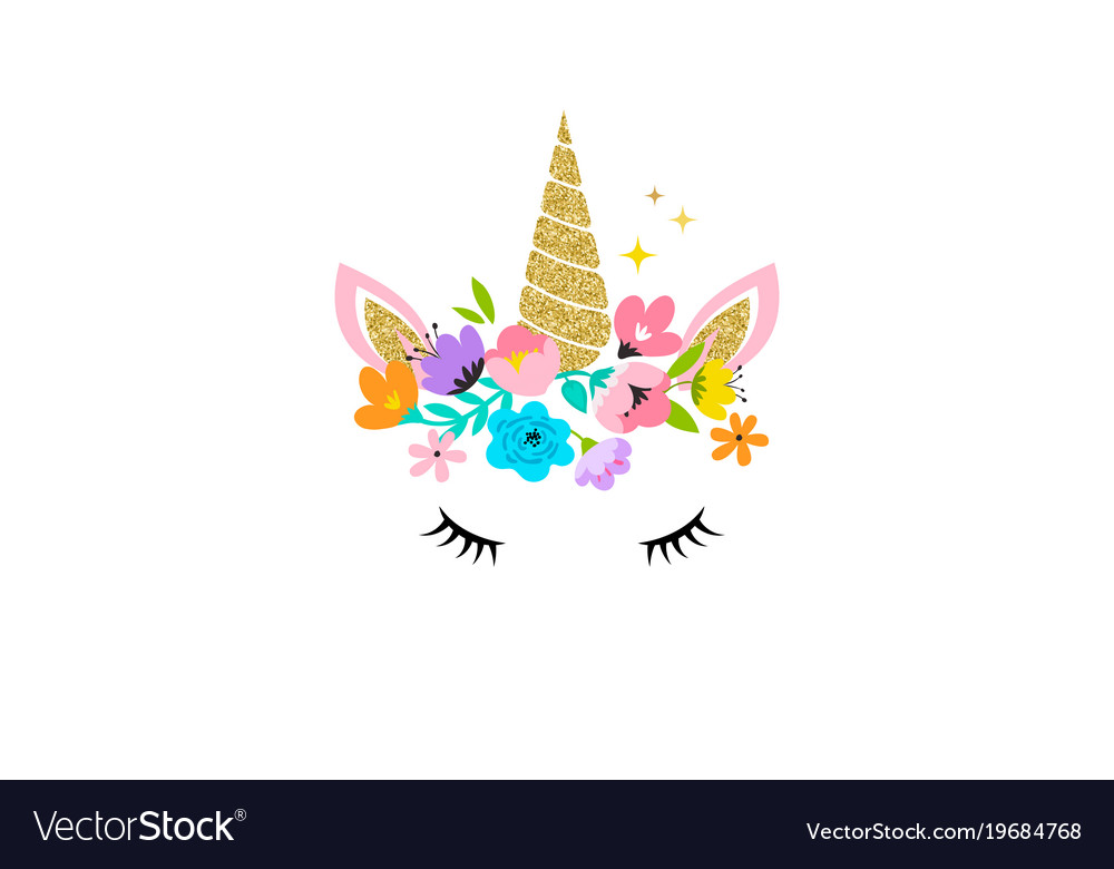 Download Unicorn head with flowers - card and shirt design Vector Image