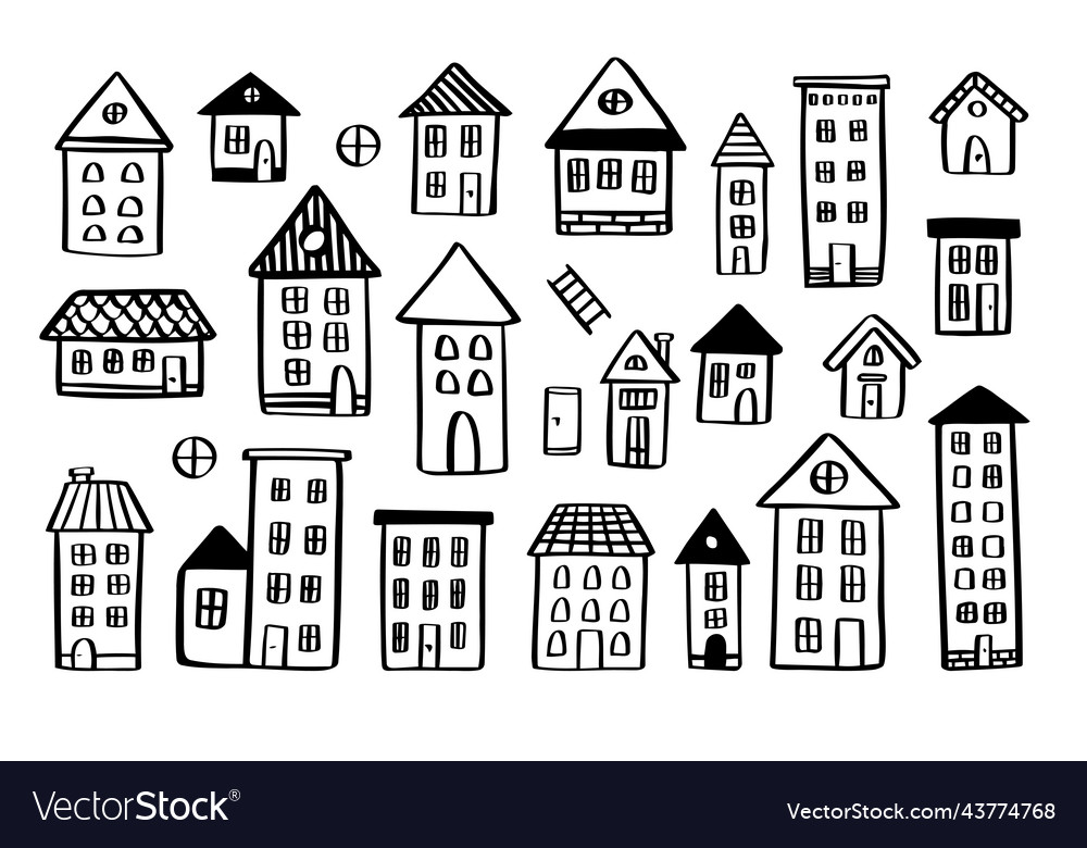 Various houses doodle set hand drawn