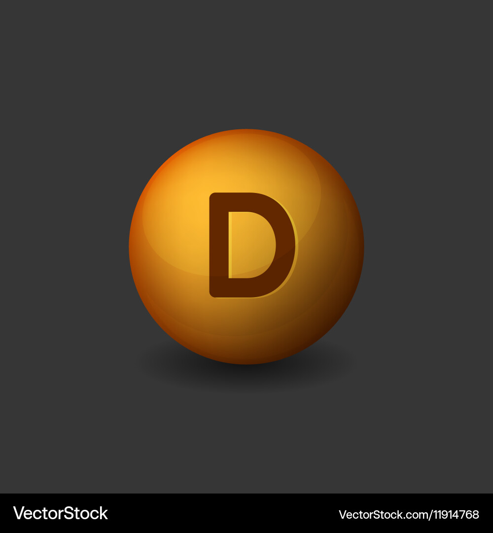 Vitamin D Orange Glossy Sphere Icon on Dark Vector Image