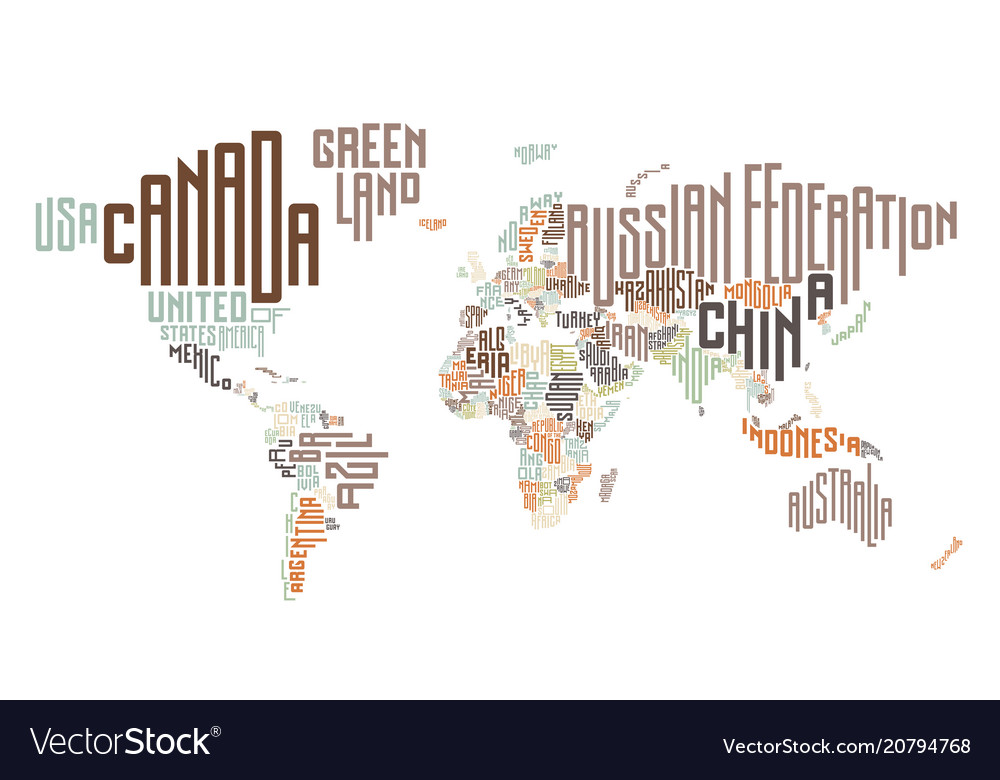 World Map Made Typographic Country Names Vector Image