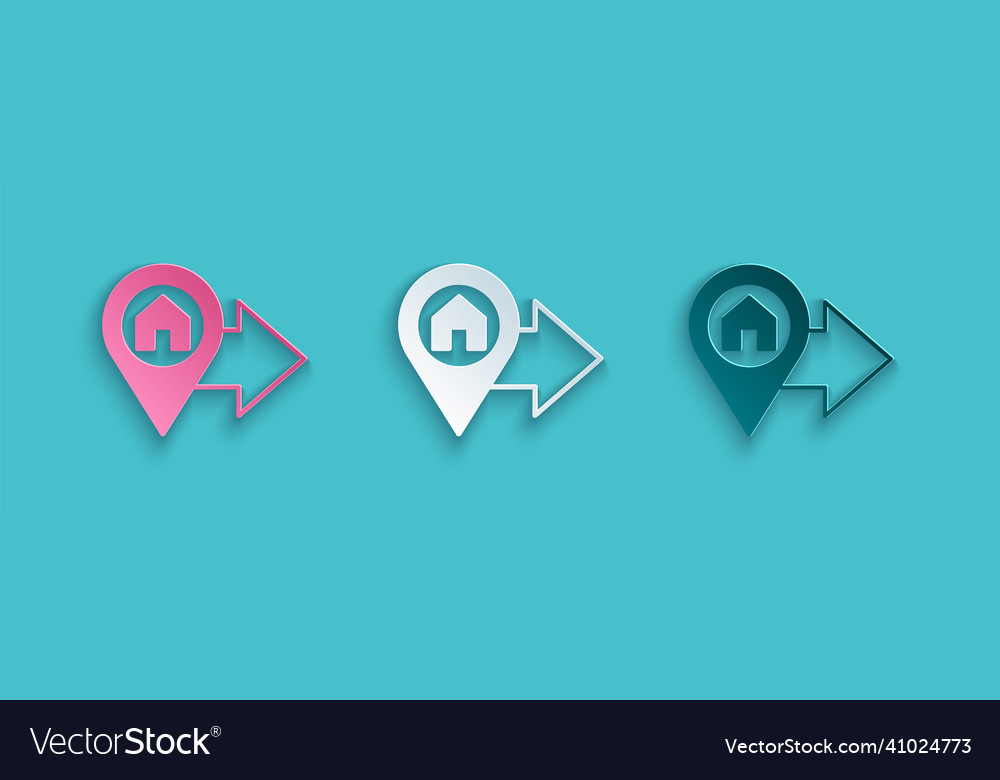 Paper cut map pointer with house icon isolated vector image Paper cut map pointer with house icon isolated