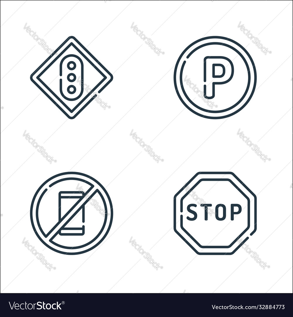 Signals and prohibitions line icons linear set vector image Signals and prohibitions line icons linear set
