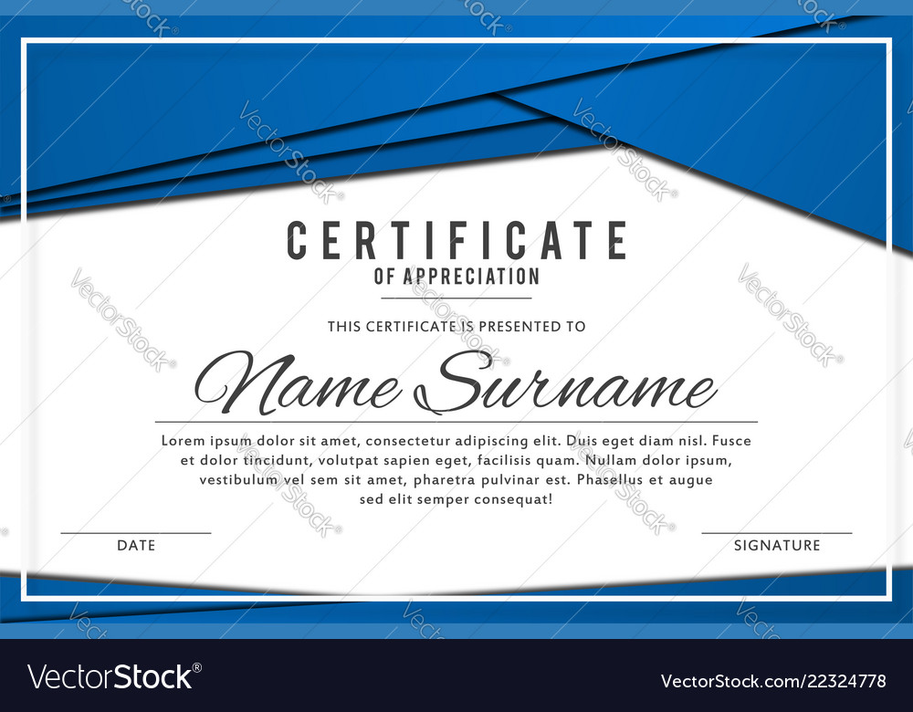 Certificate Template In Elegant Blue Color With Vector Image