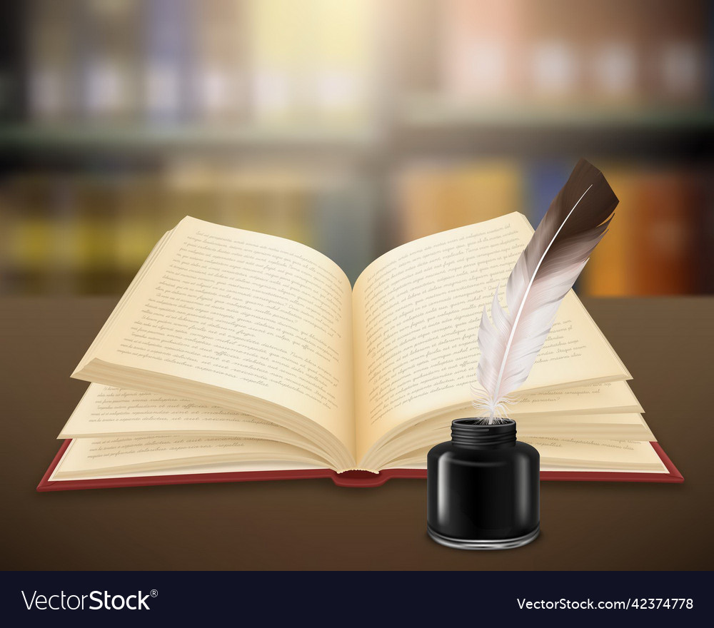 Hand written literary work on pages of open book Vector Image