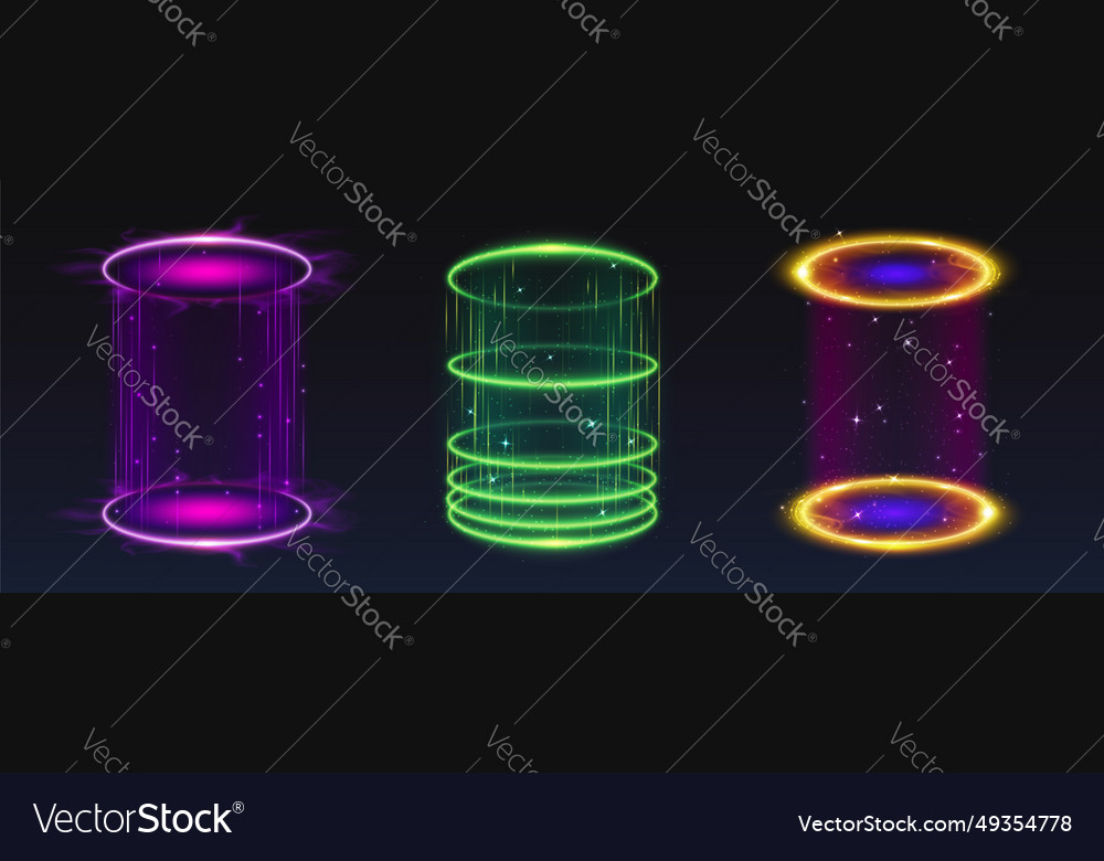 Magic sparkling light portals set Royalty Free Vector Image