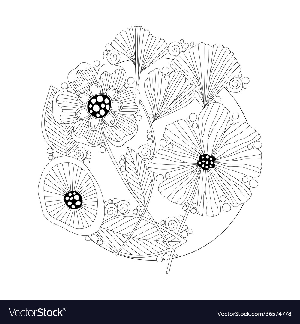 black and white 3 flowers outline