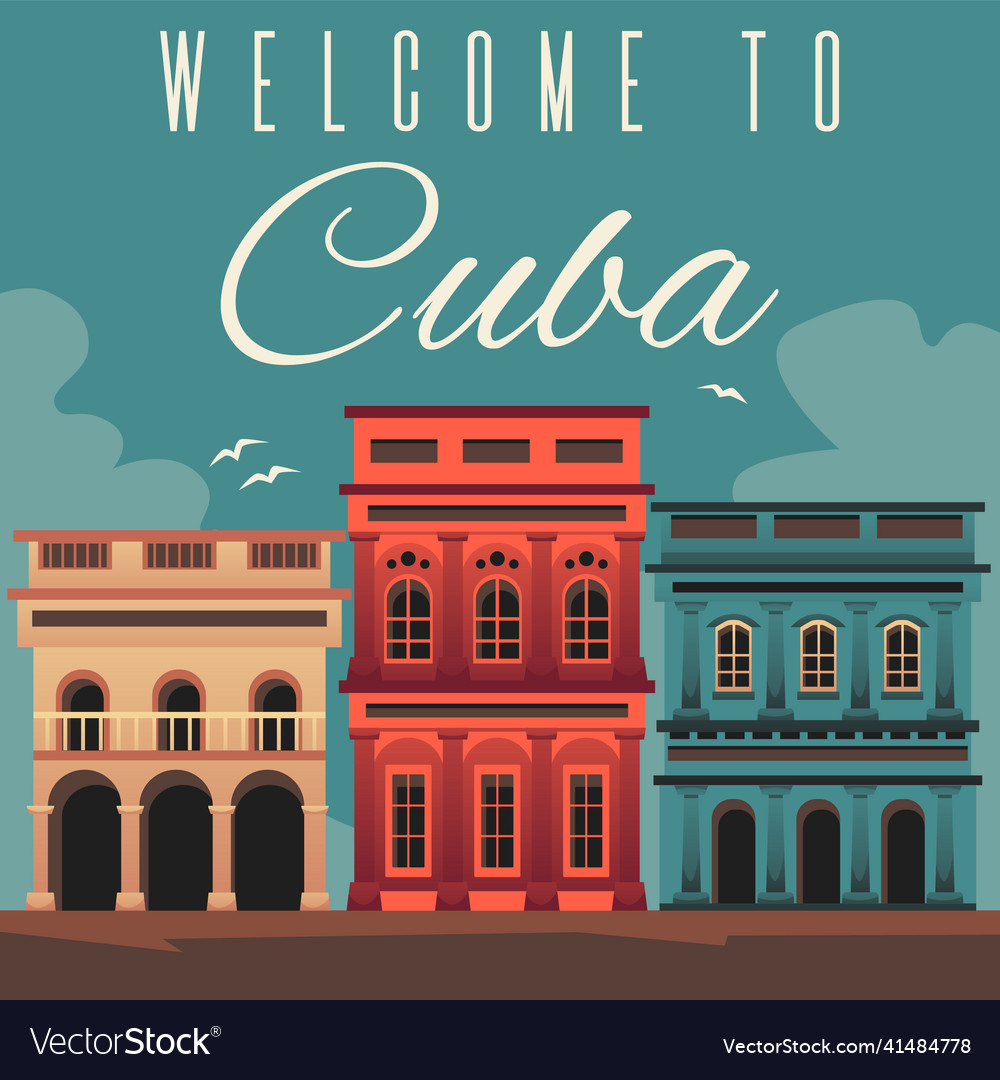 Welcome to cuba square travel retro poster Vector Image