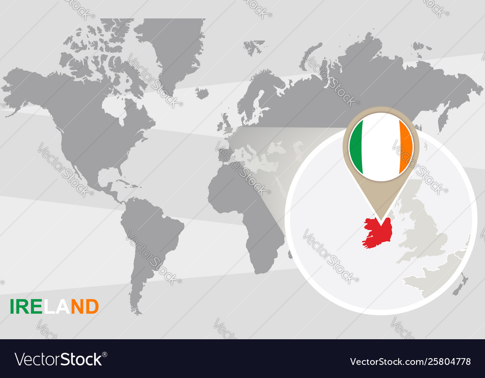 World Map Showing Ireland World Map With Magnified Ireland Royalty Free Vector Image