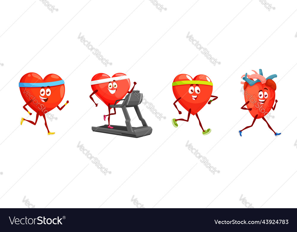 Cartoon running heart characters sport and health Vector Image