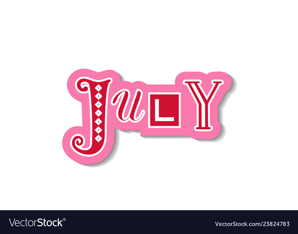 Hand drawn decorative colorful lettering of july