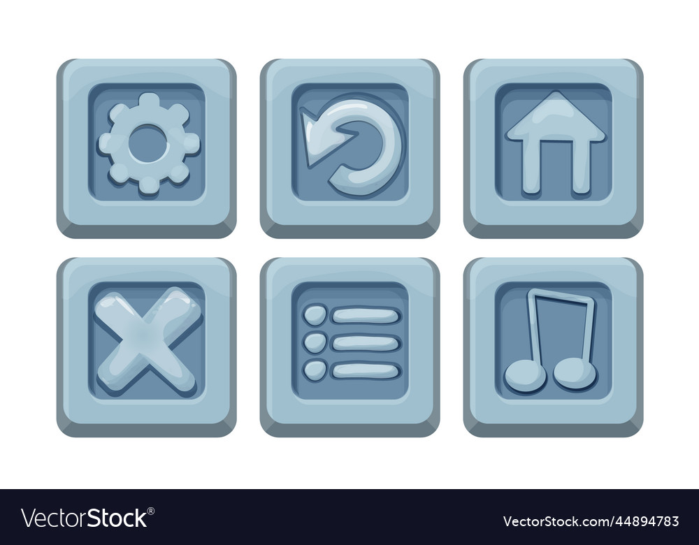 Set menu ui buttons on stone block in comic vector image Set menu ui buttons on stone block in comic
