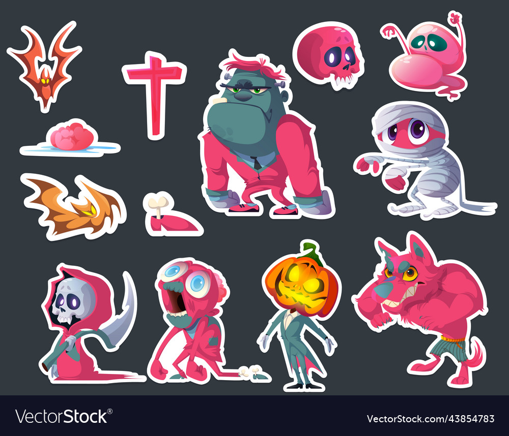 Set of stickers cartoon zombie funny halloween Vector Image Set of stickers cartoon zombie funny halloween Vector Image