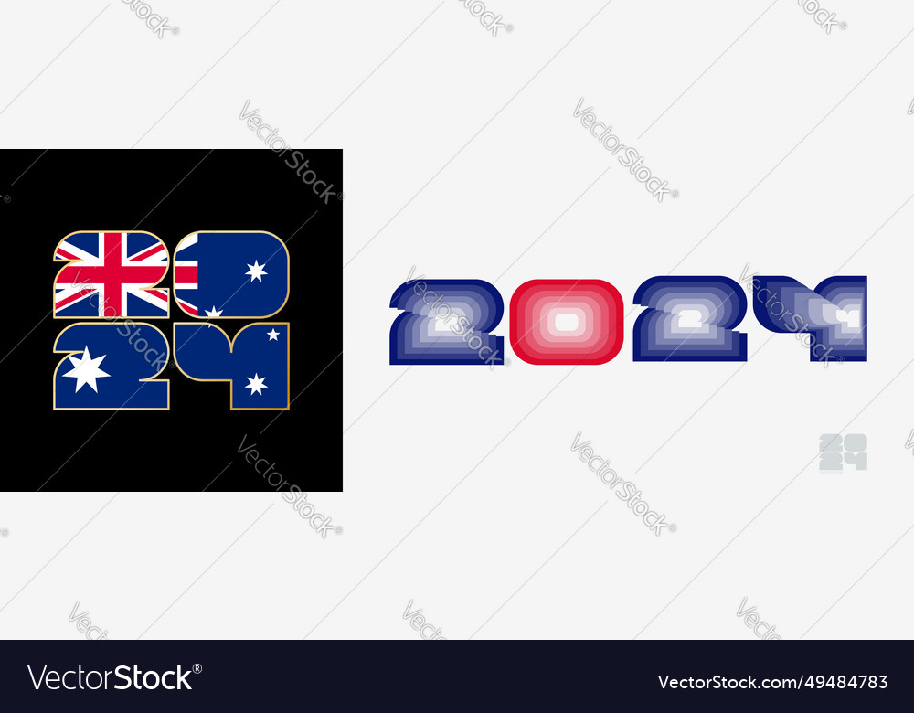 Year 2024 With Flag Of Australia And In Color Vector Image