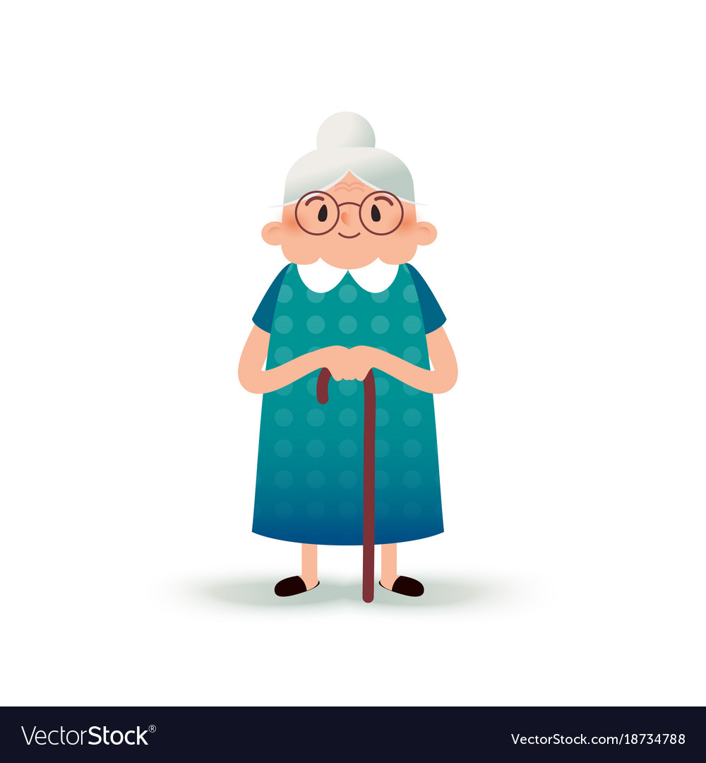 Download Cartoon happy grandmother with a cane old woman Vector Image