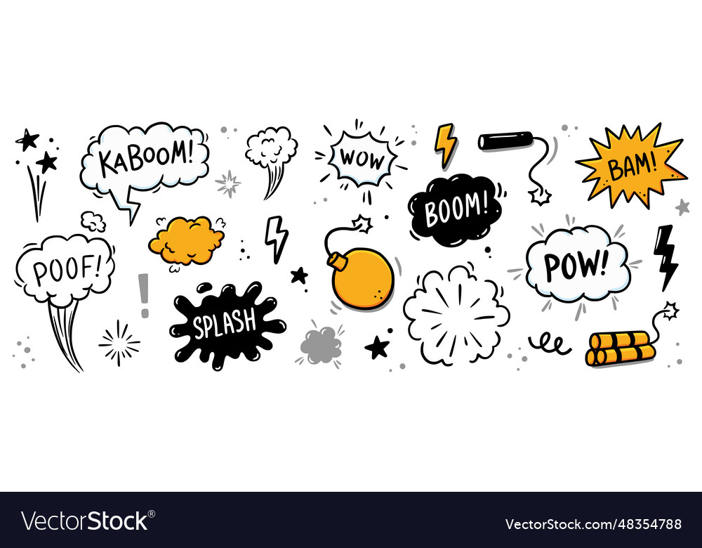 Comic bomb boom element hand drawn cartoon Vector Image