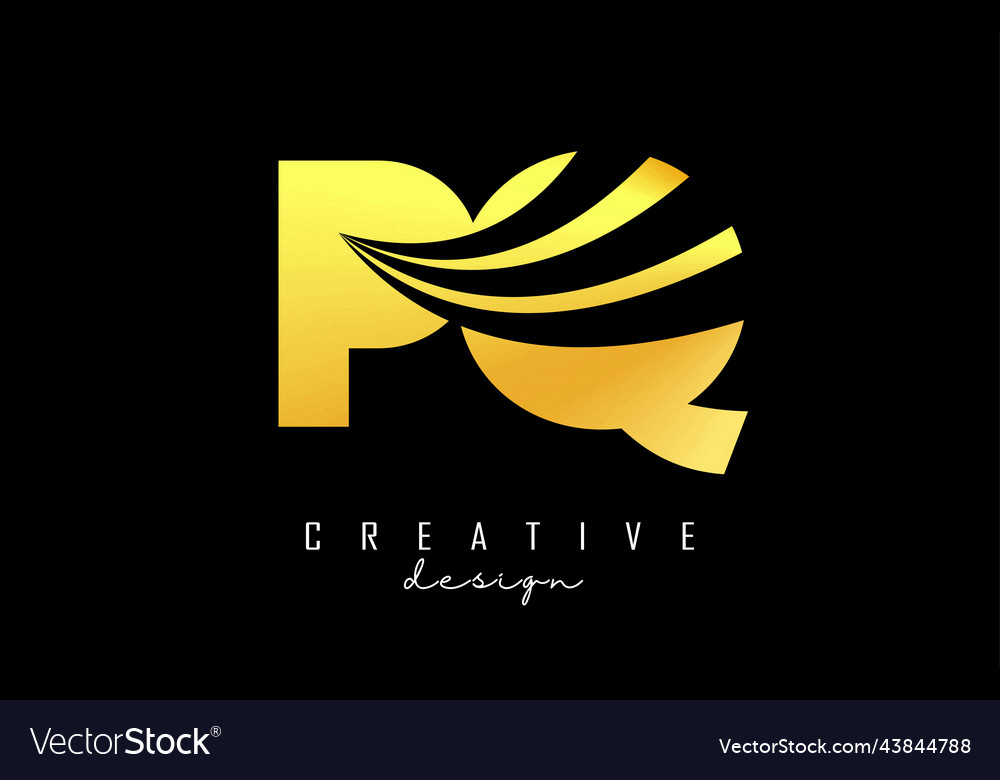 Creative golden letters pq p q logo with leading Vector Image