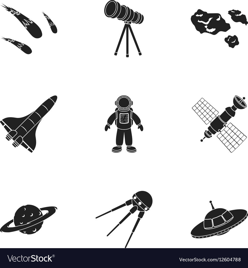 Space set icons in black style big collection