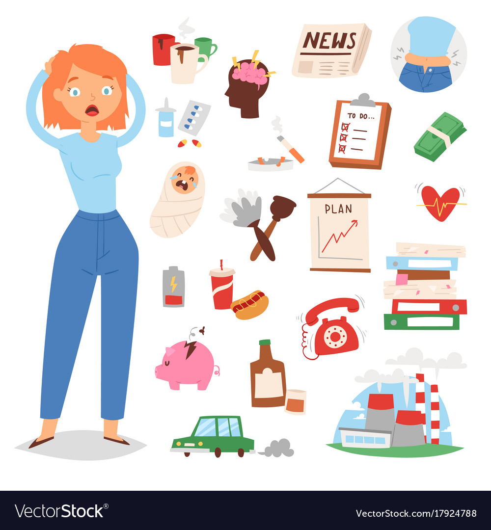 Stress Cartoon Woman Girl Character Royalty Free Vector 