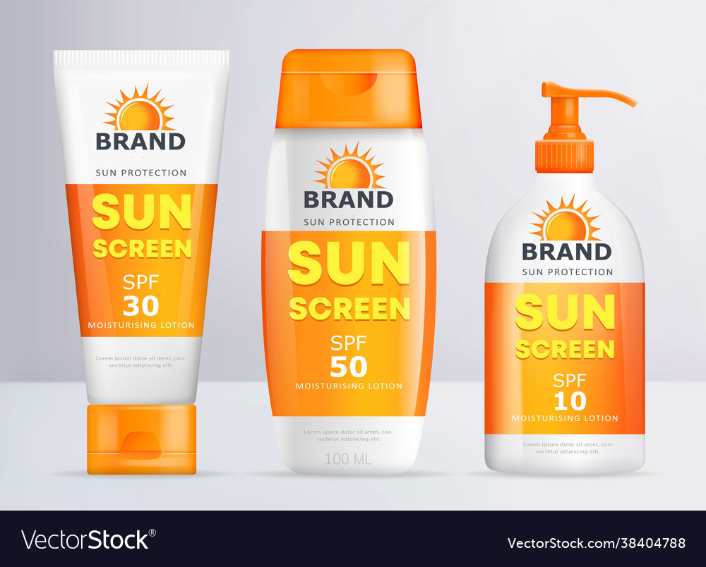 Sunscreen set realistic moisturizing lotion Vector Image