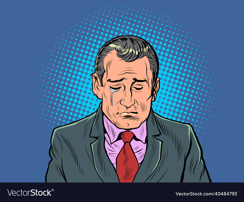 A serious businessman is crying sad mood Vector Image