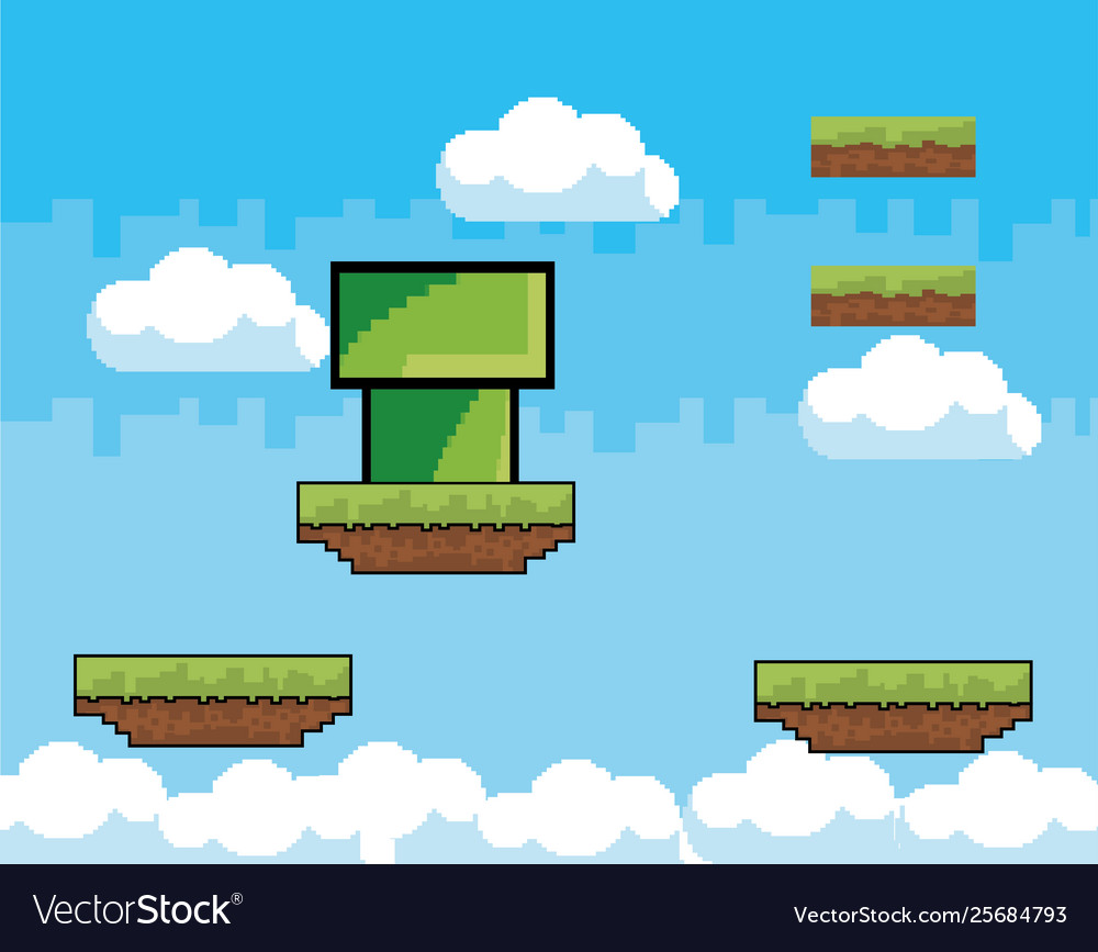 Arcade game world and pixel scene design